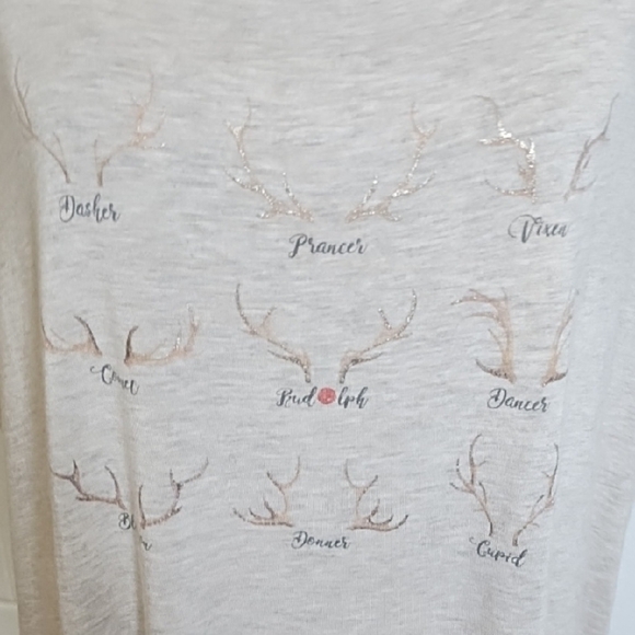 Oatmeal Christmas Soft Tee Shirt Top Reindeer Games Names Graphic - Picture 2 of 12